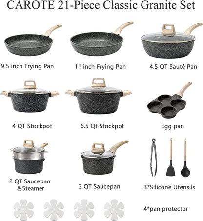 21Pcs Nonstick Pots and Pans Set, Cookware Sets, with Egg Pan | Induction Kitchen Cooking Set, Easy Clean, Even Heating, Stay Cool Handle, Induction Compatible2