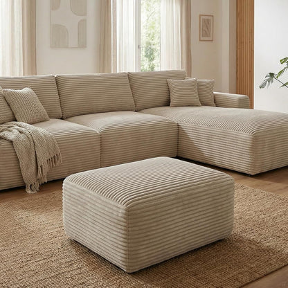 Large Ottoman Foot Rest 37" Beige, Sofa Couch Ottomon with Soft Long-Pile Fabric, High Resilience Foam & Spring Support, Ottoman for Living Room Extra Seating1