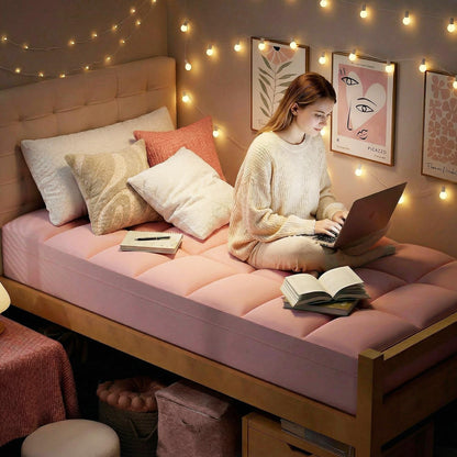 Pink Twin XL Mattress Topper for College Dorm, Plush Pillow Top | College Dorm Room Essential for Girls&Guys, Overfilled Filling Adds Plush Comfort, Deep Pocket Design Fits Twin Xl Mattresses7
