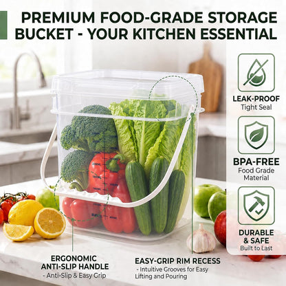 1Gallon Food Grade Square Plastic Bucket with Lid, Clear Airtight Storage Container, Reusable Pail for Kitchen Food Water Ice Cream Household Use (Transparent, 4Pcs)3