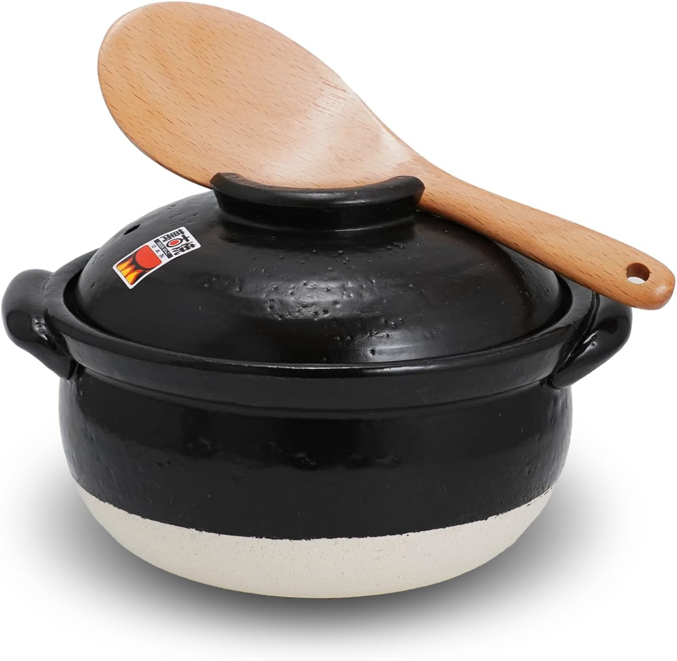 banko-yaki-fluffy-rice-pot-earthenware-rice-cooker-with-inner-lid-measuring-cup-and-paddle-traditional-japanese-donabe-for-evenly-cooked-rice-mixed-rice-and-porridge-2-gou-serves-2-to-3-people