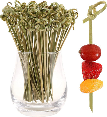 200 PCS Cocktail Picks, Fancy Toothpicks for Appetizers, Mini Food Sticks | Natural Bamboo Knot Skewers, 4.7 Inch Tooth Picks for Drinks Fruit Charcuterie, Cocktail Garnish Accessories, Party Supplies1