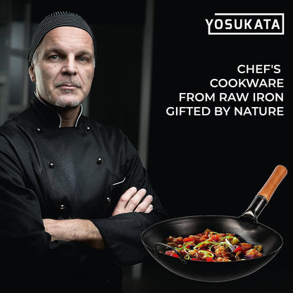 Black Carbon Steel Wok Pan 14“ (Round Bottom) + Wok Lid 13.6 Inch - Premium Stainless Wok Cover with Tempered Glass Insert Steam Holes and Ergonomic Handle8