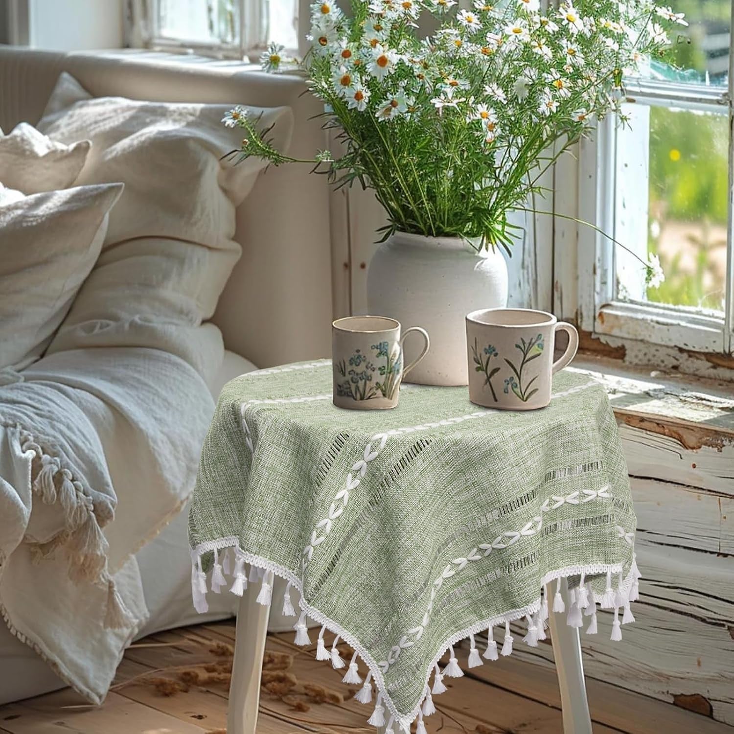 boho-small-square-tablecloth-24x24-sage-green-linen-table-cover-nightstand-cover-top-round-square-end-bedside-table-cloth-runner-rustic-farmhouse-spring-summer-green-home-decor