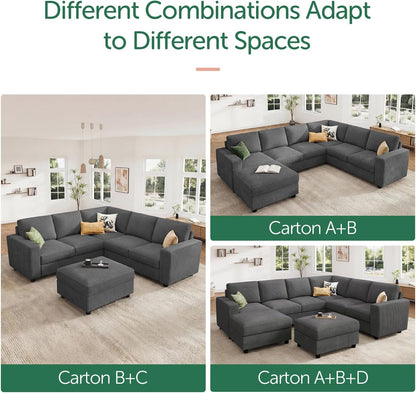 Sectional Sofa, 6 Seater L-Shaped Sectional Couch with Storage Ottoman for Living Room, Dark Grey4