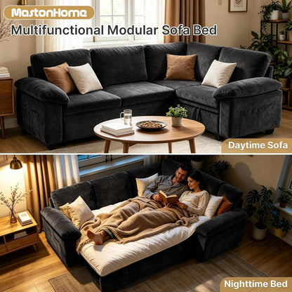 86" L-Shaped Sectional Sleeper Couch, Modular Pull-Out Storage Sofa Bed3