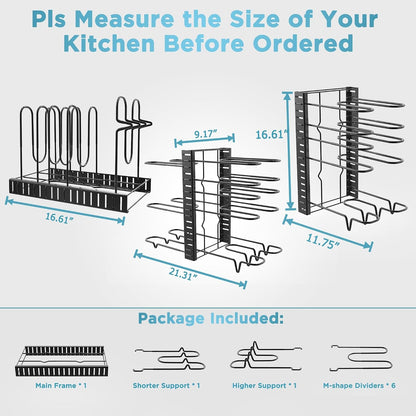 Pots and Pans Organizer under Cabinet 16.6", 8-Tier Adjustable Rack2