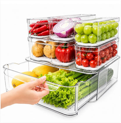 Clear Fridge Bins with Drain Trays - Bpa-Free PET, Stackable(6 Pack)1