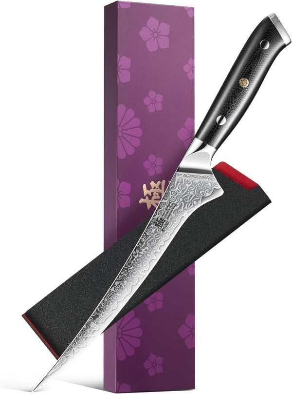 7" Japanese Damascus Fillet Knife for Fish, Filet Boning Knife for Fishing Skinning for Professional & Home Chefs,Ultra Sharp VG10 Full Tang Butcher Knife for Filleting Deboning Meat Cutting1