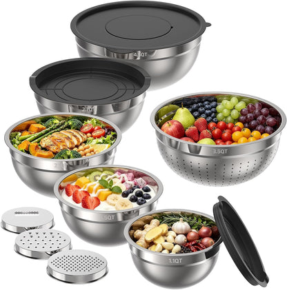 Stainless Steel Mixing Bowls with Lids Set & Colander(6Pcs)1