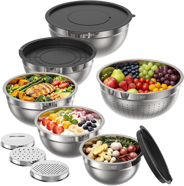 Stainless Steel Mixing Bowls with Lids Set & Colander(6Pcs)1