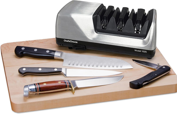 Chef'Schoice Professional Electric Knife Sharpeners Angleselect for 15- and 20-Degree Straight-Edge and Serrated Knives with Diamond Abrasives & Precision Angle Control, 2-Stage, Metallic1