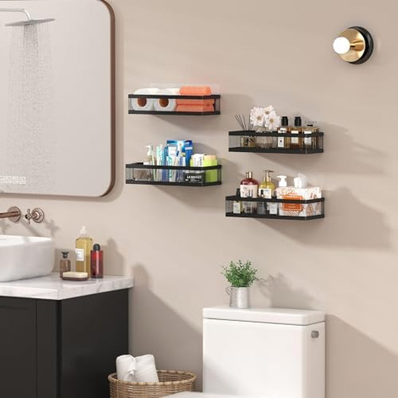 mesh-shower-caddy-wall-mount-heavy-duty-adhesive-bathroom-shelf-organizer-rustproof-floating-spice-rack-for-kitchen-pantry-holds-50-lbs-multi-purpose-storage-black-2-packs-netting