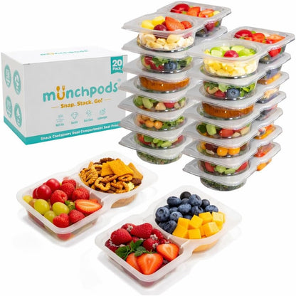 Reusable Snack Containers with Lids 20 Pack (40 Pieces) Portion Control, Snack Pack Containers 2 Double Compartment Snack Containers for Kids on the Go Meals, Camping Snack Tray Prep1