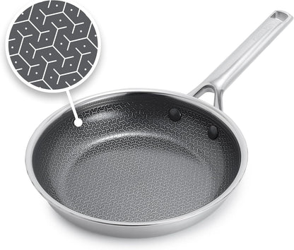 Hybrid 8" Stainless Steel Frying Pan, Ceramic Nonstick Skillet | APEX Tri-Ply Pan, Pfas-Free Thermobond Nonstick, Induction & All Cooktop Compatible, Dishwasher & Oven Safe to 850F, Silver1