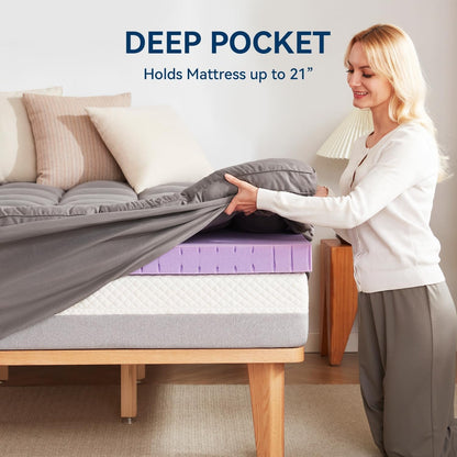 Dual Layer 5 Inch Memory Foam Mattress Topper Queen Size, 2 Inch Gel Memory Foam plus 3 Inch 1450 GSM down Alternative Quilted Pillow Top Mattress Pad Cover,Dark Gray7