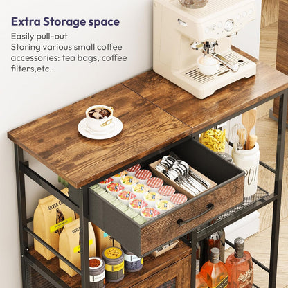Coffee Bar Cabinet for Home - Farmhouse Coffee Stand Station Multi-Purpose Buffet Sideboard Cabinet with Drawers - Kitchen Bar Table for Living Room, Corner, Small Space, Espresso4
