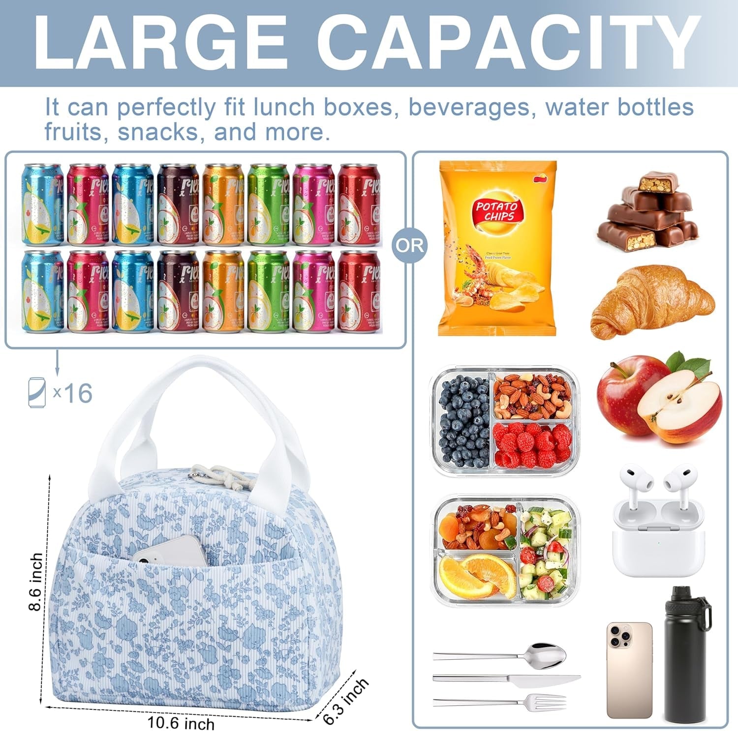 lunch-bag-insulated-lunch-box-for-women-reusable-large-capacity-cooler-bag-for-adult-small-leakproof-cute-corduroy-lunch-tote-for-work-office-travel-picnic-corduroy-blue-flower