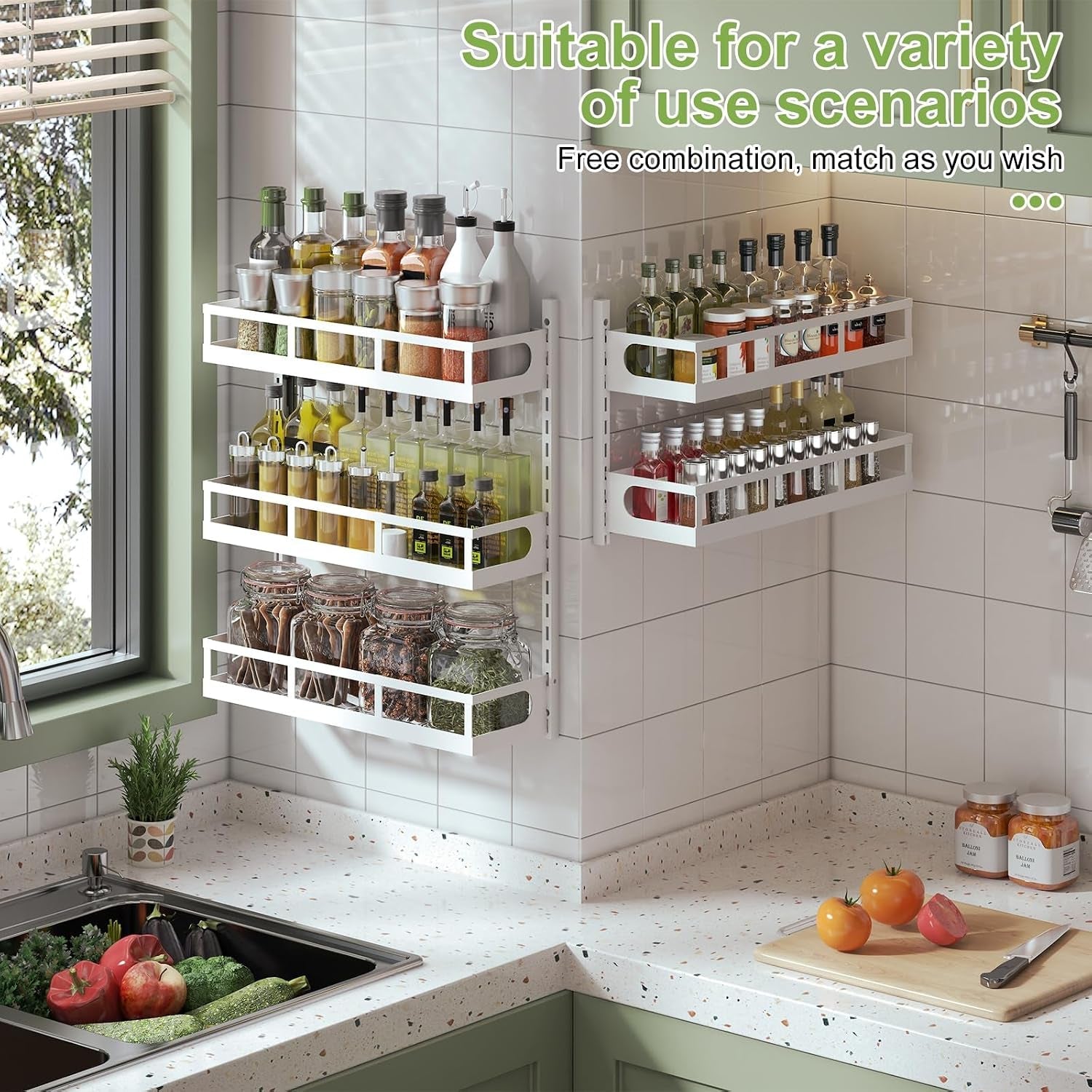 wall-mount-spice-rack-organizer-5-tier-height-adjustable-hanging-spice-shelf-storage-for-kitchen-pantry-cabinet-door-dual-use-seasoning-holder-rack-with-hooks-white
