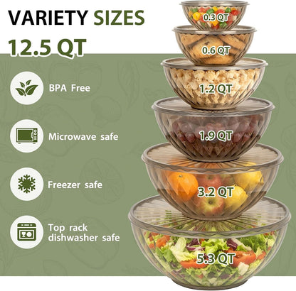 Plastic Mixing Bowls with Lids, 6 Piece Nesting Bowls Set for Kitchen5