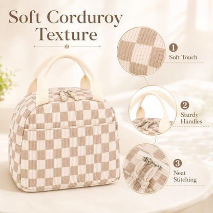 Lunch Bag for Women Men Cute Corduroy Lunch Tote Bags Reusable Insulated Lunch Box Large Capacity Reusable Insulated Cooler for Work Picnic or Travel3