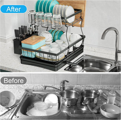 2-Tier Large Dish Drying Rack for Kitchen Counter, Black6