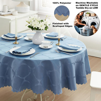 Ribbons and Bows Damask Fabric Tablecloth, Blue, 70 Inch Round, Wrinkle & Stain Resistant Table Cover4