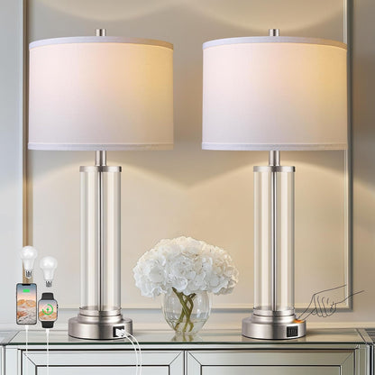 Glass Table Lamps Set of 2, Modern Silver Dimmable beside Lamps for Bedroom1