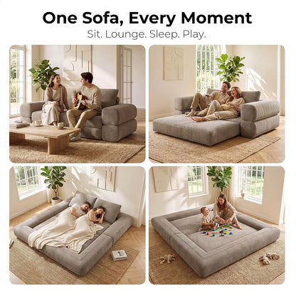 Flipnest 3-In-1 Convertible Sleeper Sofa, Light Brown5