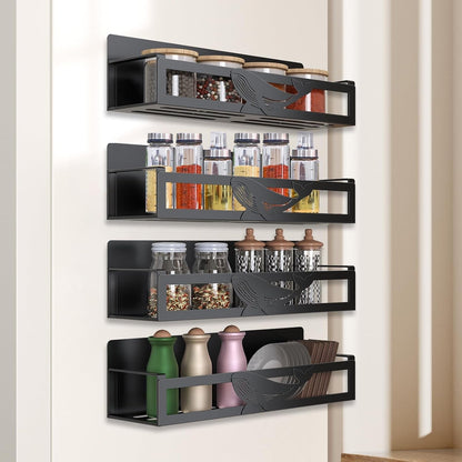 Magnetic Spice Rack for Refrigerator, 4-Pack Metal Seasoning Organizer for Kitchen Storage Organization, Magnetic Shelf for Fridge Space Saving Spice Organizer, Black9