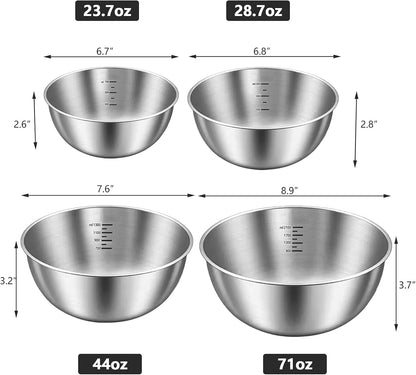 4 Pack Stainless Steel Mixing Bowl Set, Microwave and Dishwasher Safe,Ideal for Baking, Prepping, Cooking and Serving Food2