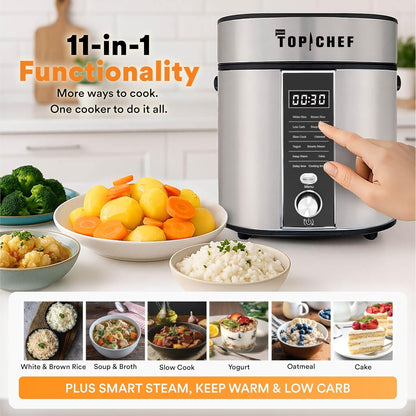 Top Chef 11-In-1 Digital Multicooker with Rice Cooker, Slow Cooker, Yogurt Maker and Steamer, One-Touch Presets, LED Display, Nonstick Pot, Keep Warm, 6-Cup Capacity4