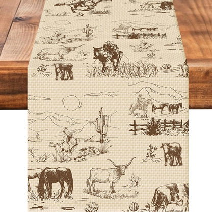 Cowboy Farm Table Runner Seasonal Spring Fall Kitchen Dining Linen Table Decoration for Indoor Outdoor Home Party Dinner 13X72 Inch1