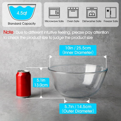 4.5QT Large Glass Mixing Bowl, Big Clear Salad Bowls2