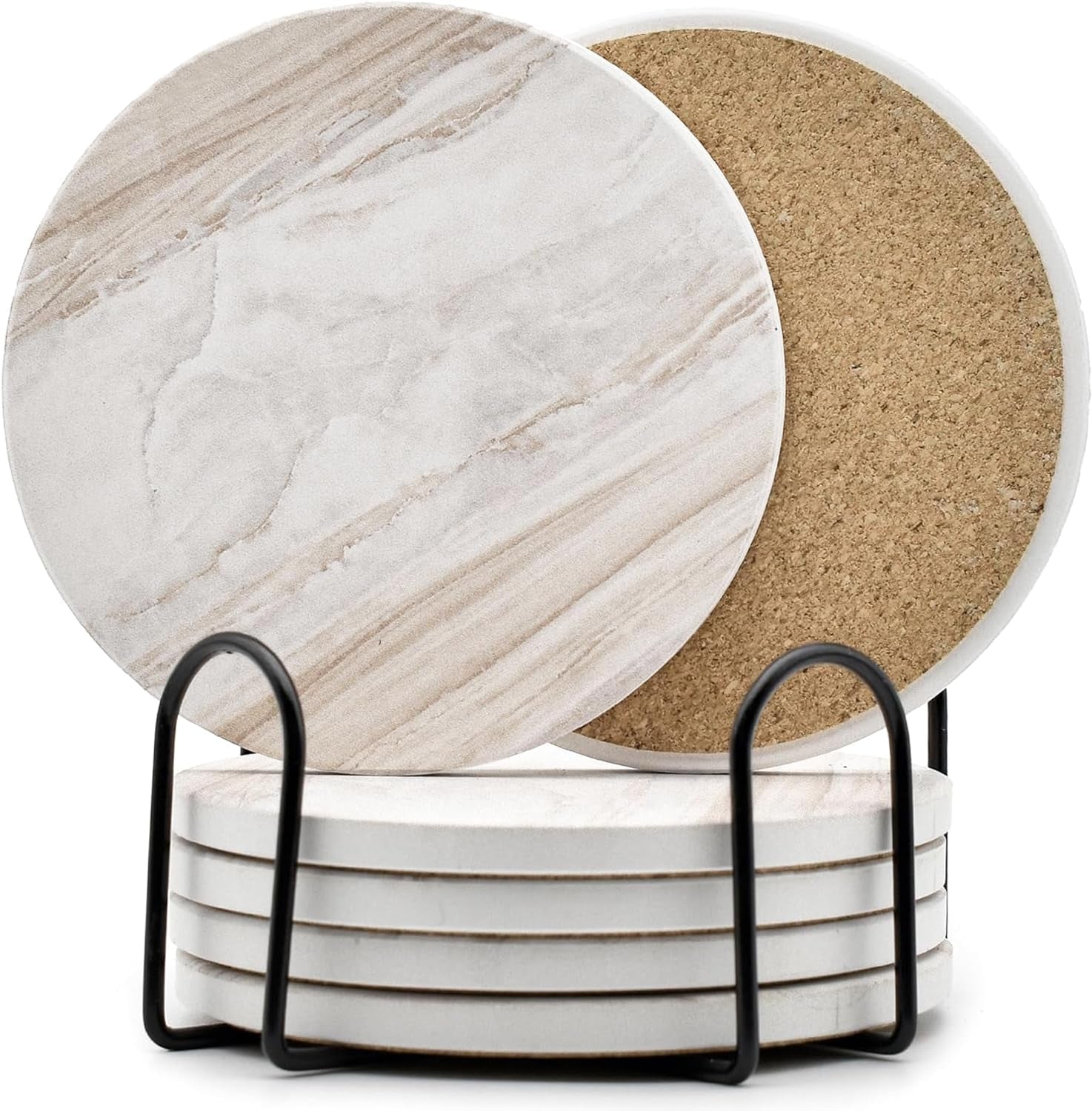 6pcs-absorbent-coasters-set-with-holder-ceramic-drink-coaster-4-in-a1-marble-style-ceramic-drink-coaster-suitable-for-kinds-of-cups-modern-style-coaster-for-coffee-table