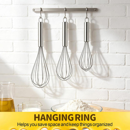 3 Pack Stainless Steel Whisk, 8" 10" 12" Thicken Heavy Duty Whisk Set, Food Grade Kitchen Wire Whisks for Cooking, Whisking, Blending, Stirring6