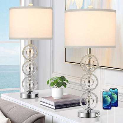 27'' Tall Modern Silver Table Lamps Set of 2 with 2 USB Charging Ports1