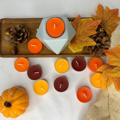 Fall Scented Tealight Candles 16 Pack, Natural Soy & Bee Wax Blend, Autumn Colors: Orange & Yellow Shades, 3.5 Hour Burn Time, Strong Fragrance for Home, 16 Pcs by5