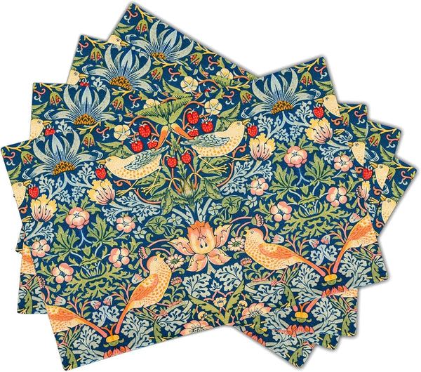 Strawberry Blue Green Pimpernel Placemats Set of 4 Chinoiserie Floral Bird Colorful Linen Washable Table Mats Stain Heat-Resistant Desktop Decor Place Mats for Home Kitchen Dining Party 12X18 In2