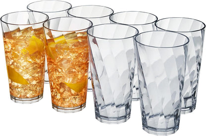 Optix Plastic Reusable Drinking Glasses (Set of 8) 20Oz Water Cups in Clear | Bpa-Free Tumblers, Made in USA | Top-Rack Dishwasher Safe1