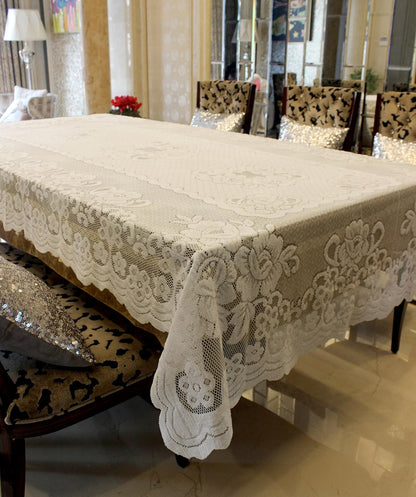 White Lace Tablecloth Rectangular for Rectangle Table Crochet Lace Tablecloths Oblong Table Covers Christmas Lace Tablecloth 60"X104" for Kitchen Wedding Party Decoration7
