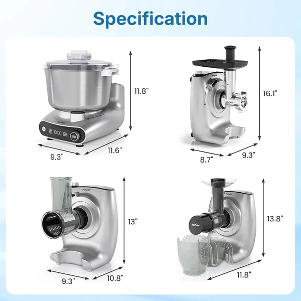 Electric Dough Mixer, Stand Mixer with Meat Grinder, Juicer | 4-In-1 Multifunctional Stand Mixer with Salad Maker 5.3QT Dough Mixer with Fermentation and Stainless Steel Bowl Home Kitchen9