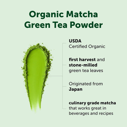 Organic Matcha Green Tea Powder, First Harvest, Culinary Grade from Japan, 100% Pure & Unflavored, Great for Tea, Latte, & Smoothies, Non-Gmo, No Sugar, Eco-Friendly Packaging, 1 Lb3