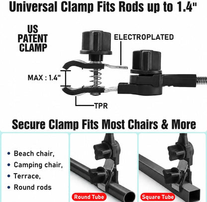 2 PACK Beach Umbrella with Clamp, 360 ° Adjustable Umbrellas for Chair, UPF50+ Umbrella for Beach Chair, Patio Chair, Wheelchair, Camping Chair, Golf Carts (Chair Not Included)9
