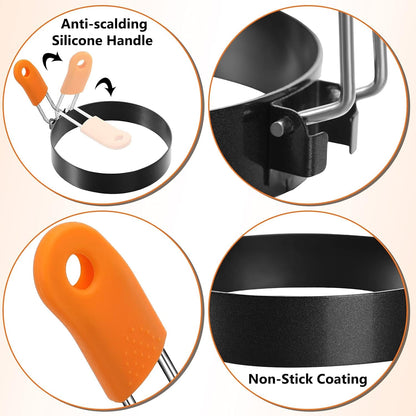 6 Pcs Egg Rings for Griddle Nonstick Pancake Molds,4, 6 Inch | Stainless Steel with Orange Silicone Handle, Fried Egg Shapers Molds, Adjustable for Breakfast Omelette Sandwich3