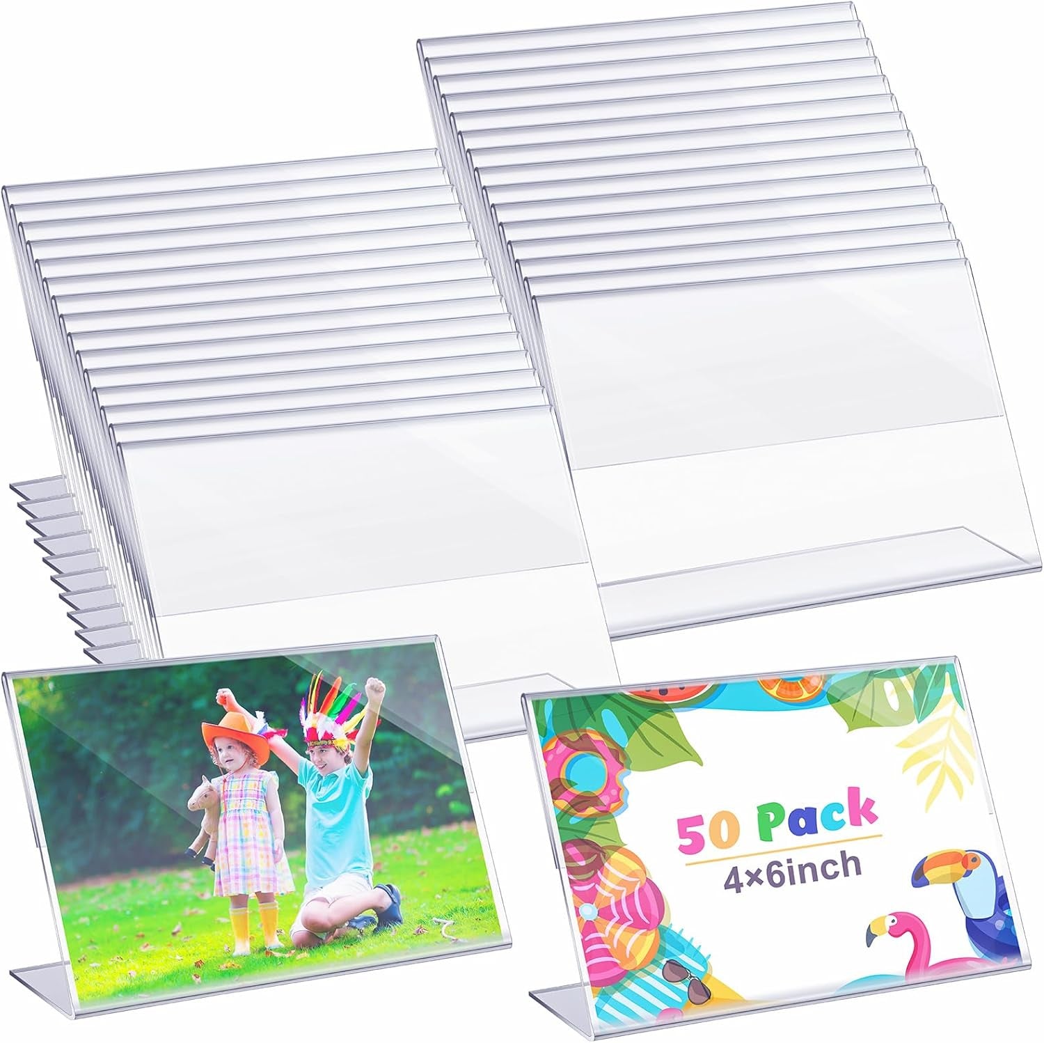 50-pcs-acrylic-picture-frames-bulk-4-x-6-inch-plastic-sign-holder-clear-frame-horizontal-l-shape-acrylic-photo-slanted-back-plastic-picture-display-stand-flyer-holder-for-office-home-desktop