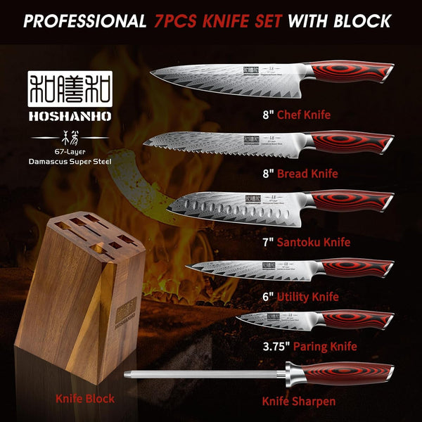 Knife Set with Block, 7PCS Damascus Knife Set with Sharpener | 67 Layers Damascus Steel, Professional Kitchen Knife Set with Ergonomic G10 Handle, Razor Sharp Chef Knife & Gift Box2