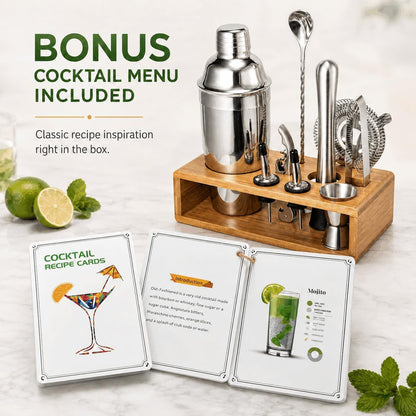 Cocktail Shaker Set, 18/8 Food-Grade Stainless Steel Mixology Bartender Kit 10-Piece Bar Tools with Stylish Bamboo Stand - Rust-Proof & Dishwasher Safe - Professional Martini Shaker Gift for Men, Dad5