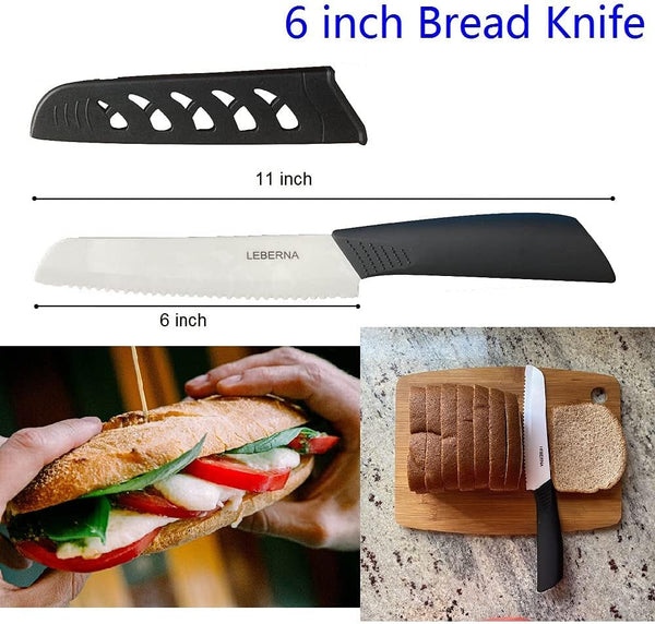 Ceramic Knife Set Ceramic Knives Set for Kitchen Knives Colored W Sheath 6" Bread Knife 6" Chef Knife 5" Utility Knife 4" Fruit Knife 3" Paring Knife 1 Peeler Colorful Rust Free Proof3