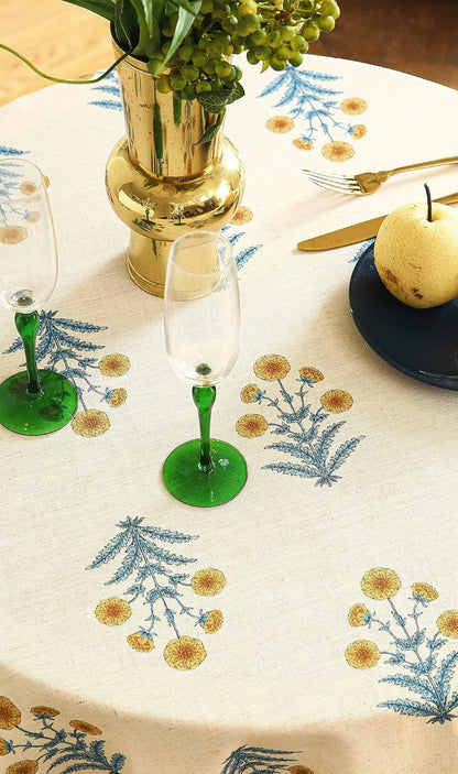 Designer French Linen round Tablecloth,Diameter 55"-Estevan A7